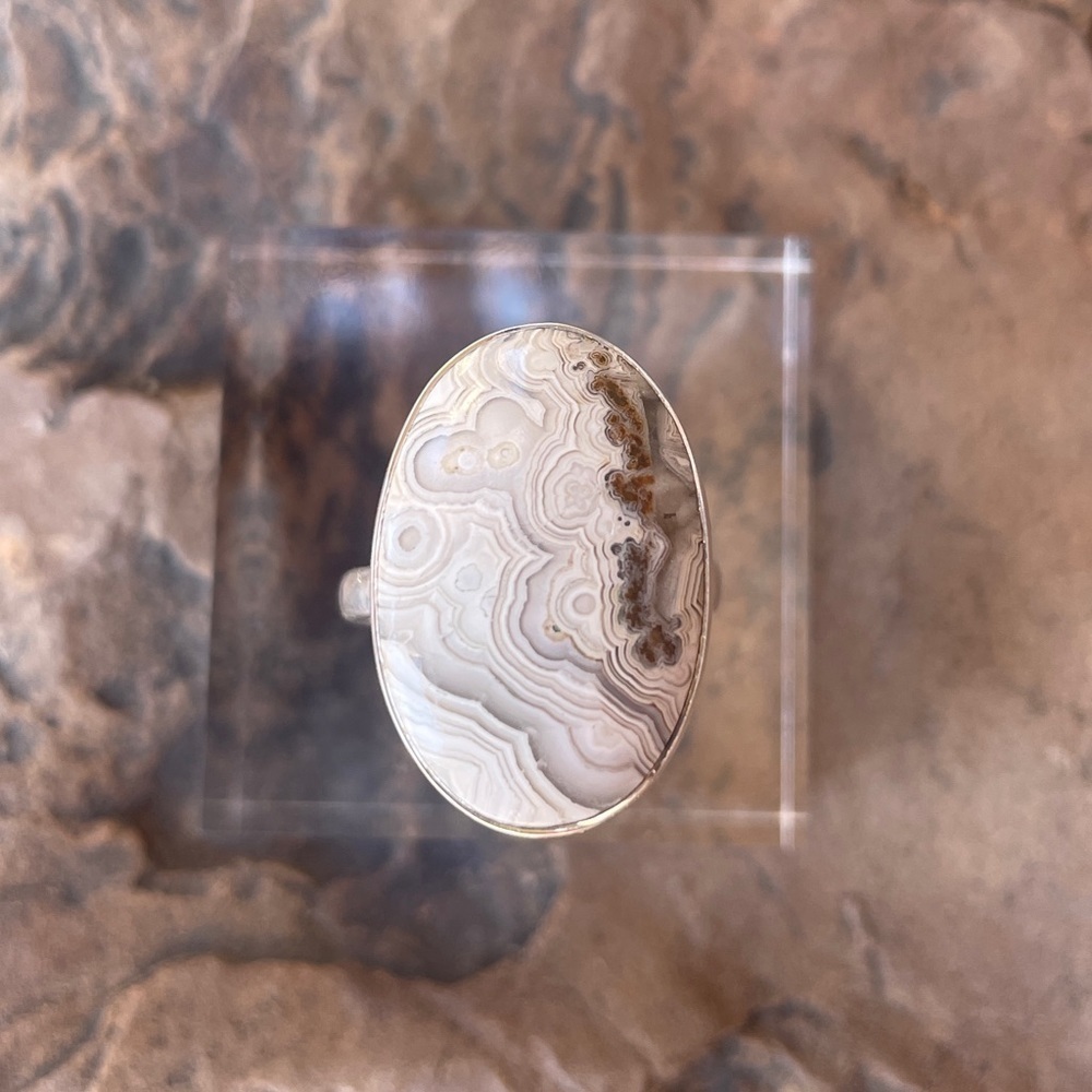 Crazy Lace Agate Ring Adjustable Solid 925 Sterling Silver
